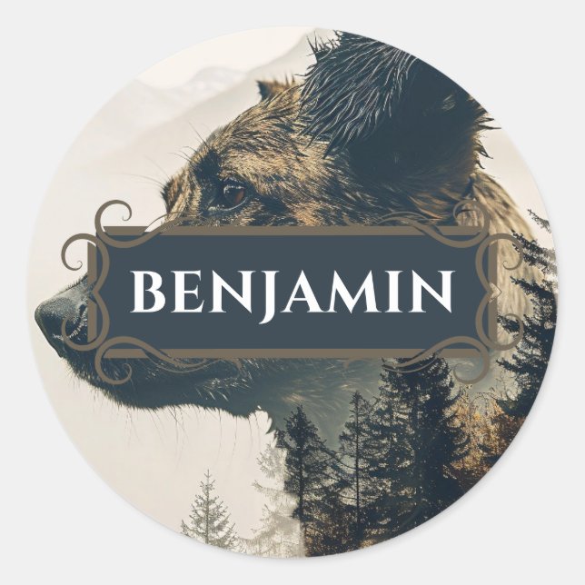 Rond Rustic Dog Name Label Sticker (Devant)