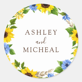 Rond Rustic Fall Sunflower Wreath Wedding Sticker