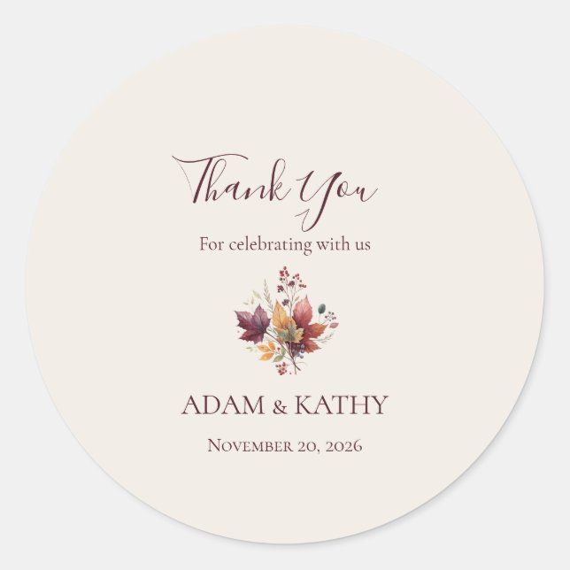 Rond Rustic Maple Leaf Fall Wedding Thank You Sticker (Devant)