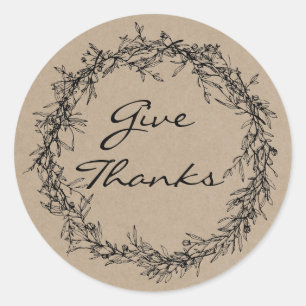 Rond Rustique Kraft Look Donner Merci Sticker Thanksgiv