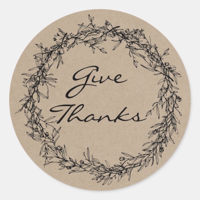 Rond Rustique Kraft Look Donner Merci Sticker Thanksgiv (Devant)