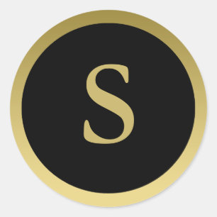 Rond S :: Monogramme S Élégant Sticker Or et Noir