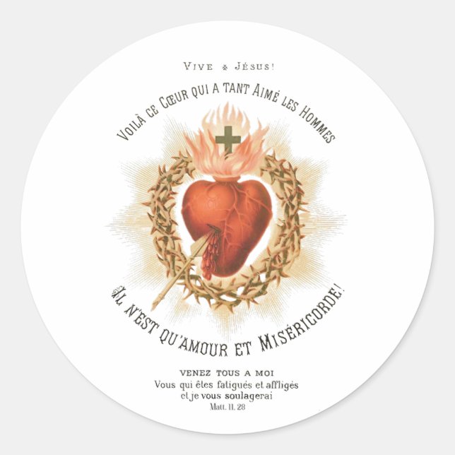 Rond Sacred Heart of Jesus French Holy Card Sticker (Devant)