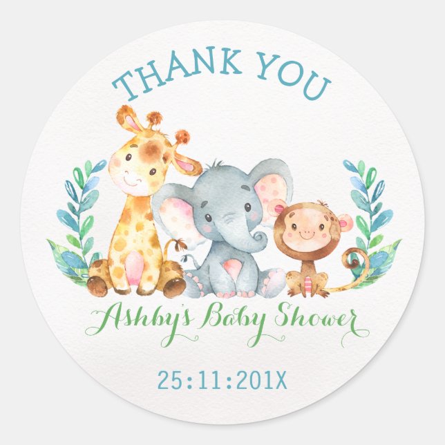 Rond Safari Animaux Avec Sticker Baby shower Singe (Devant)