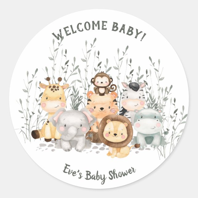 Rond Safari Animaux Baby shower Classic Round Sticker (Devant)