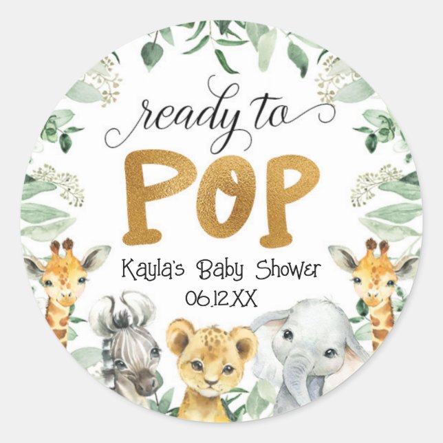 Rond Safari Ready To Pop Baby Shower Sticker (Devant)