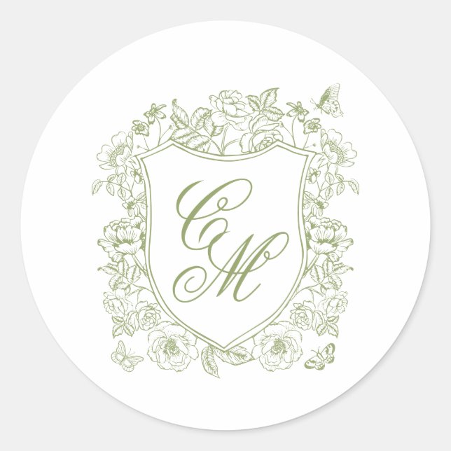 Rond Sage Green Crest Wedding Round Sticker (Devant)