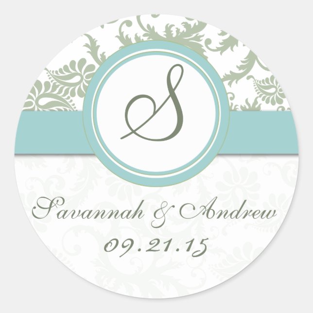 Rond Sage Green et Aqua Mariage Sticker (Devant)