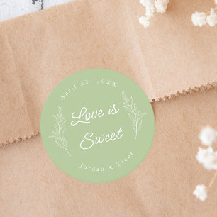 Rond Sage Green Love is Sweet Faveur Sticker
