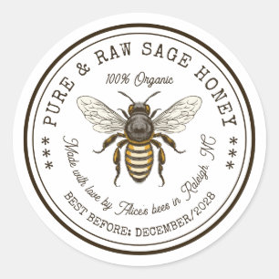 Rond Sage sticker de conserverie de miel avec abeille v