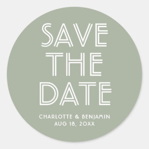 Rond Sage Vert Moderne Enregistrer Le Sticker Date