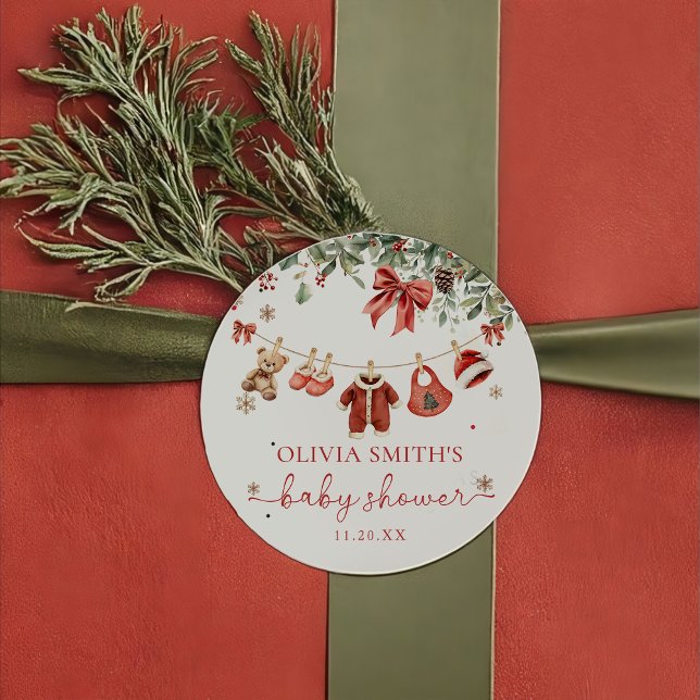 Rond Santa Baby Winter Christmas Baby Shower Sticker  (Créateur téléchargé)