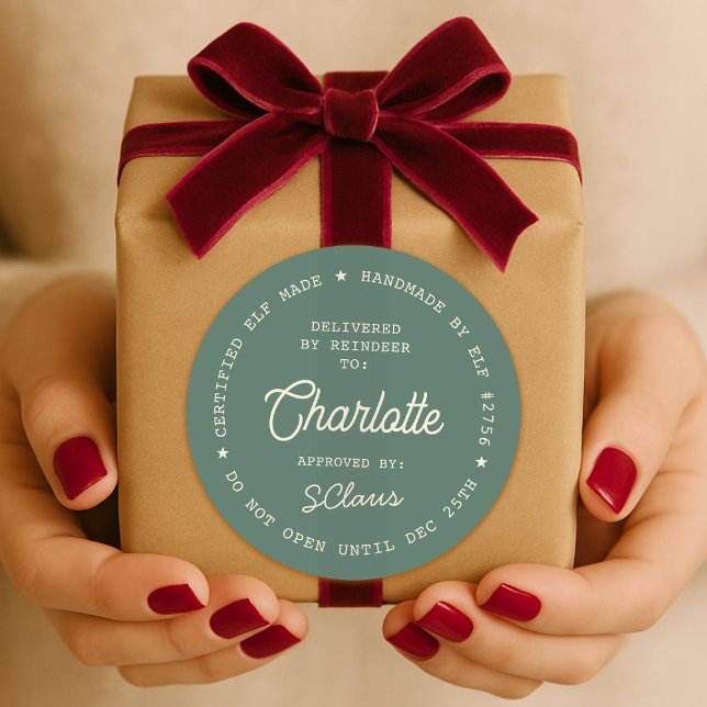 Rond Santa Delivery Sticker | Christmas Elf Label Seal (Santa special delivery gift sticker seal - certified elf made, delivered by reindeer!)
