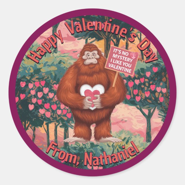Rond Sasquatch Valentines Sticker (Devant)