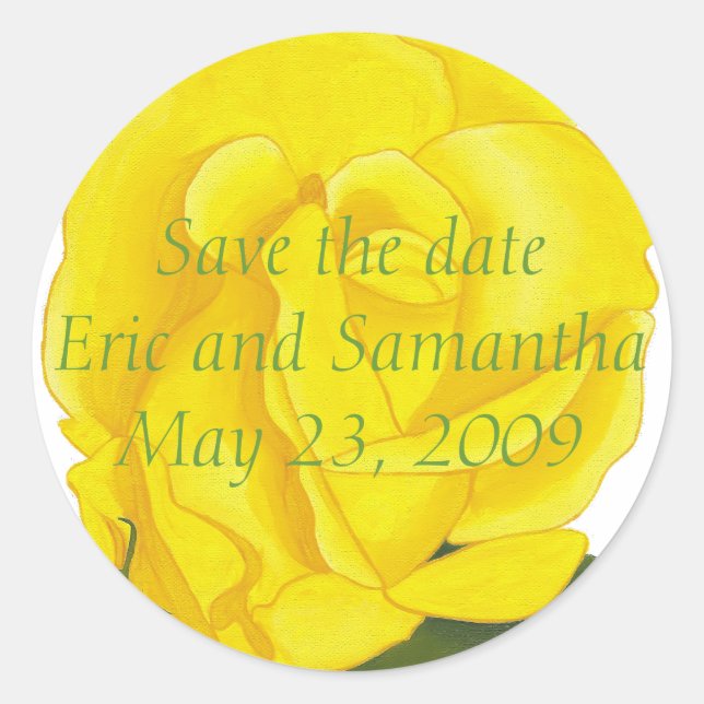 Rond Sauvez la date, Bright Yellow Rose Wedding Sticker (Devant)