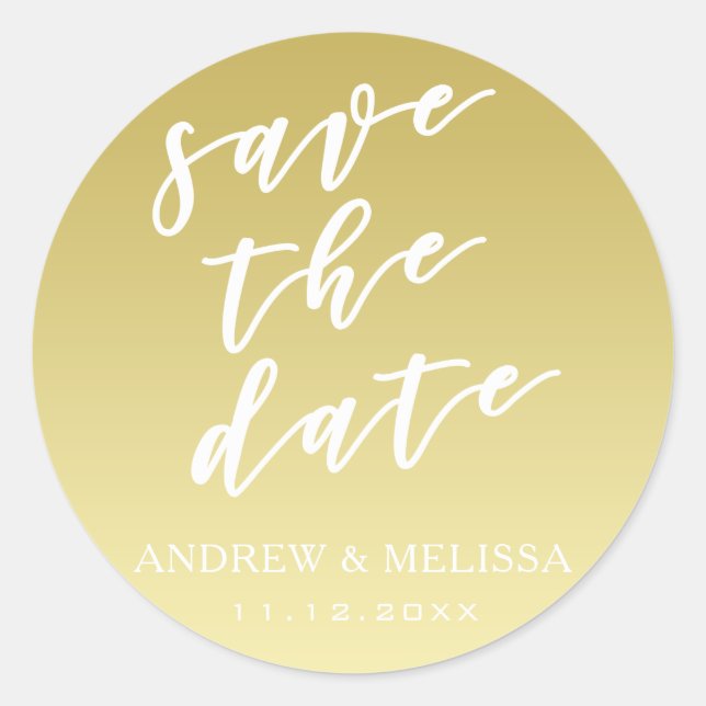 Rond Save the Date, Script Faux Gold Wedding Sticker (Devant)