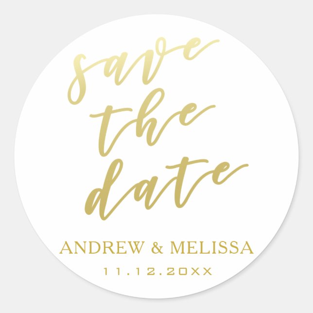 Rond Save the date | Sticker Mariage de script or (Devant)