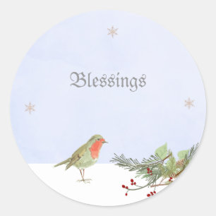 Rond Scène d'hiver de Noël avec Sticker de Bénédiction 