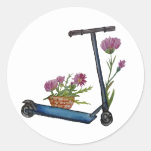 Rond Scooter-pied, Sticker Aquarelle Fleurs