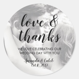Rond Script Love & Thanks Photo Wedding Favor Sticker