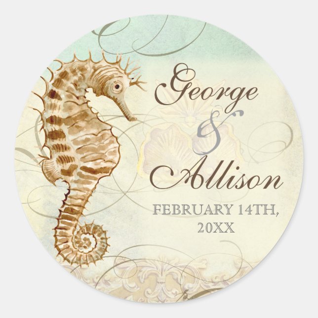 Rond Sea Horse Coastal Beach - Sticker Mariage Seal (Devant)