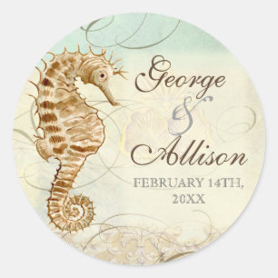 Rond Sea Horse Coastal Beach - Sticker Mariage Seal