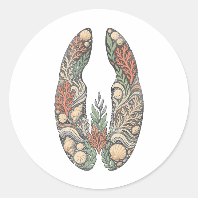 Rond Sea Turtle Botanical Track Nature Sticker (Devant)