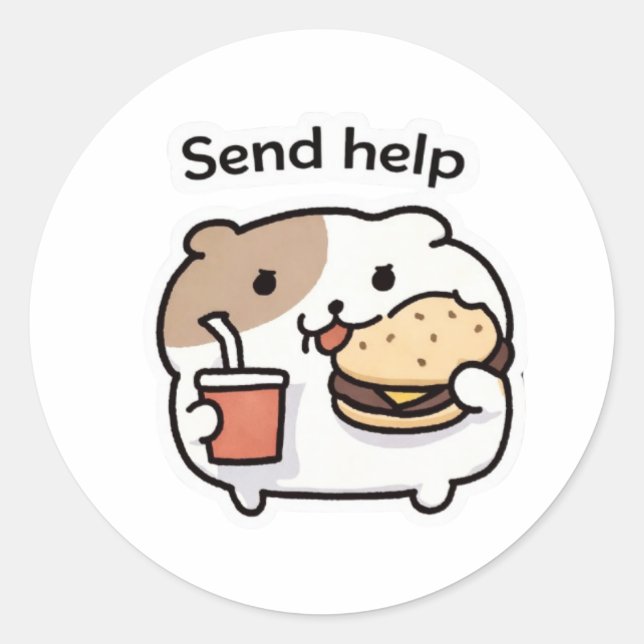 Rond Send Help Meme Sticker – Funny cute animal (Devant)