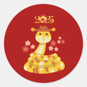 Rond Serpent d'or avec Sticker à fleurs   Nouvel An lun
