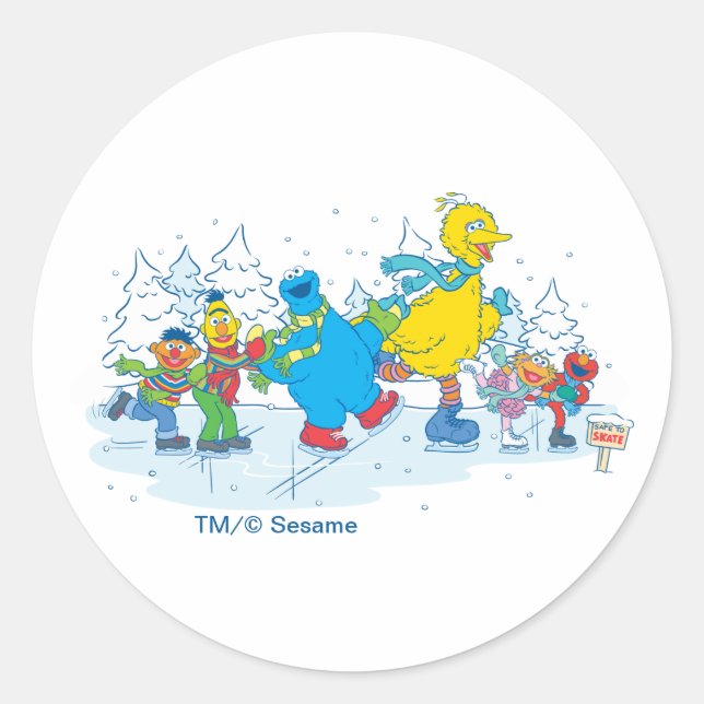 Rond Sesame Street | Ice Skating Friends Sticker (Devant)