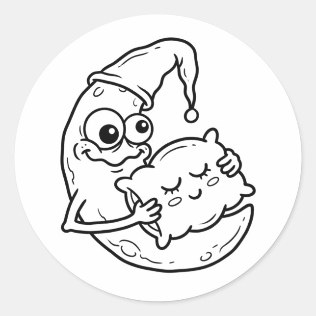 Rond Silly Cartoon Moon With Pillow Sticker (Devant)