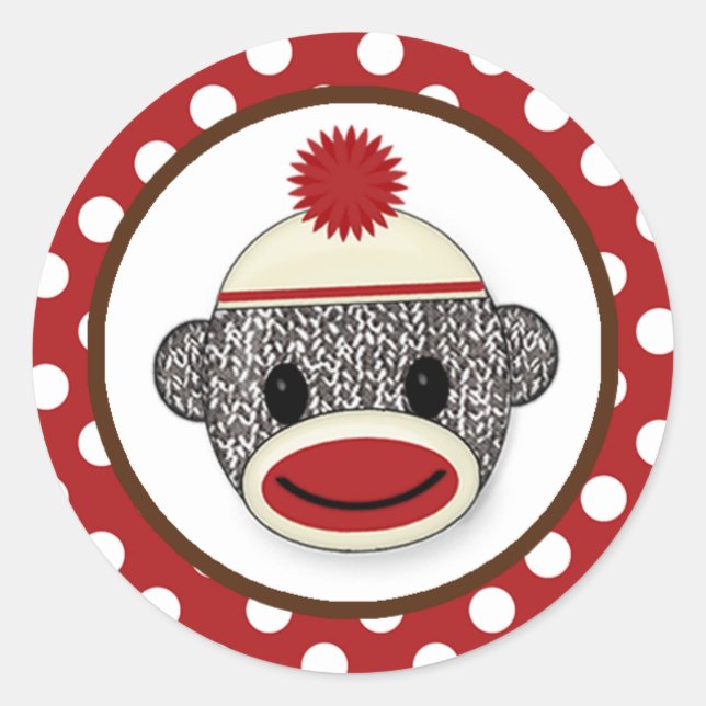 Rond Silly SOCK MONKEY Anniversaire Round sticker SMR # (Devant)