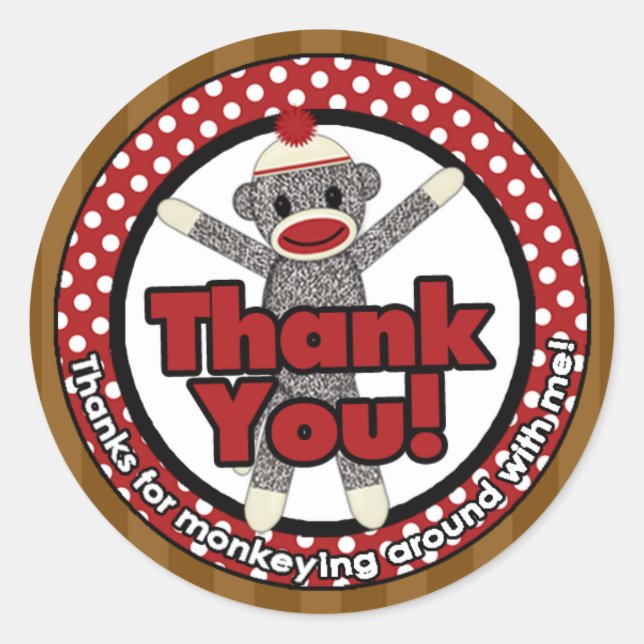 Rond Silly SOCK MONKEY Anniversaire Round sticker SMR # (Devant)