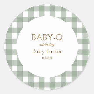 Rond Simple Green Gingham Baby Shower Sticker