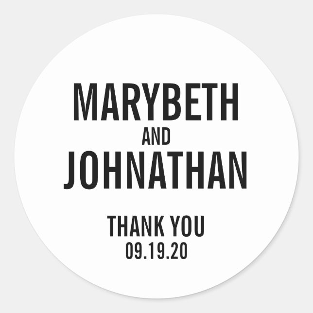 Rond Simple Typographie Mariage Favor Merci Sticker (Devant)