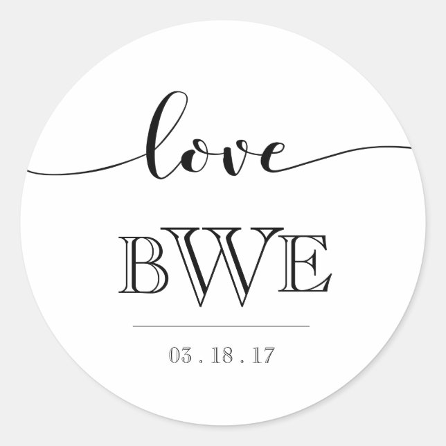 Rond Simplement élégant Sticker Mariage de calligraphie (Devant)