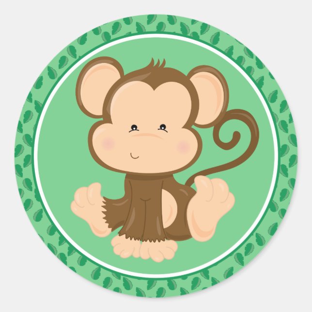 Rond Singe | Baby Safari Animaux Classic Round Sticker (Devant)