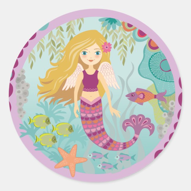 Rond Sirène sous la mer Anniversaire Fête Favor Sticker (Devant)