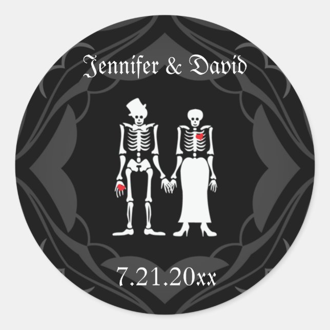 Rond Skeleton Couple Enregistrer la date Sticker Étique (Devant)