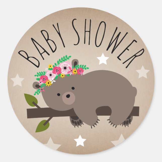 Rond Sleepy Bear Stars Girl Sticker Baby shower (Devant)