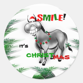 Rond Smile C'est Noël drôle Sticker à âne souriant