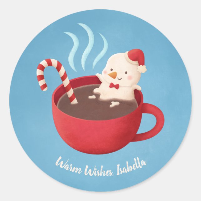 Rond Snowman en Coupe Rouge Chaleureux Souhaite Sticker (Devant)