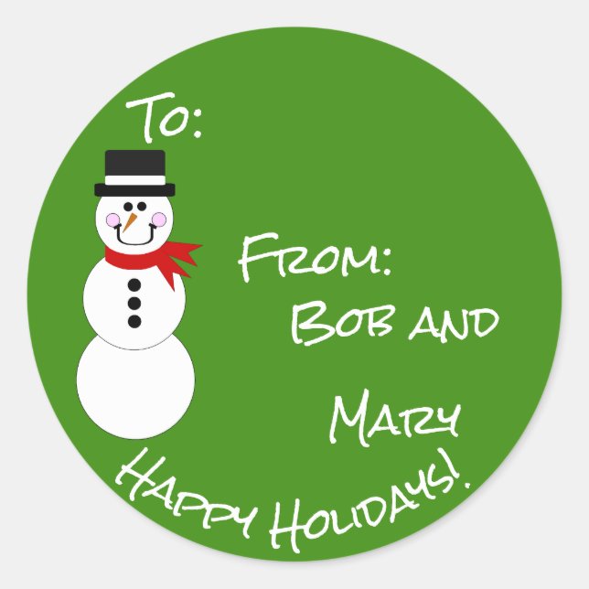Rond Snowman Vers De Happy Holidays Sticker Cadeau (Devant)