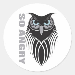 Rond "SO ANGRY" Tribal Owl Sticker   Intense Black