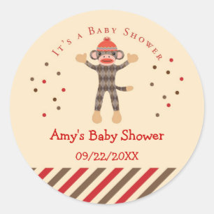 Rond Sock Monkey Baby shower Favoriser Sticker
