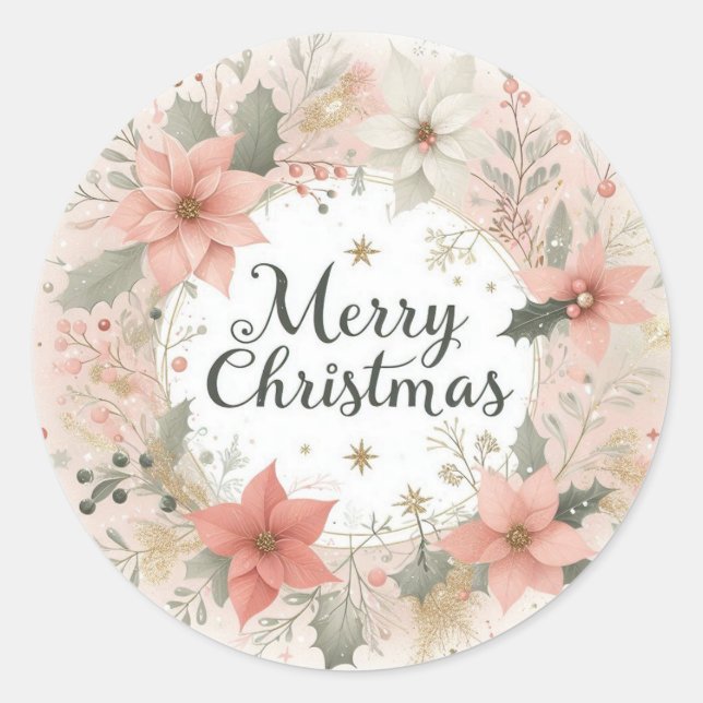 Rond Soft Floral Christmas Sticker (Devant)