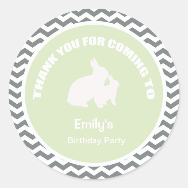 Rond Soirée d'anniversaire Bunny merci sticker vert (Devant)