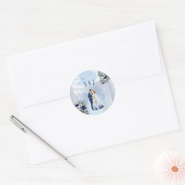 Rond Something Blue Wedding Favor Sticker (Enveloppe)