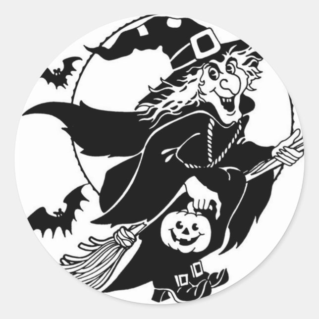 Rond Sorcière en vol - Sticker Halloween (Devant)