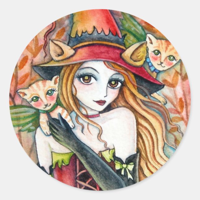 Rond Sorcière et chat * Blondes* Sticker (Devant)